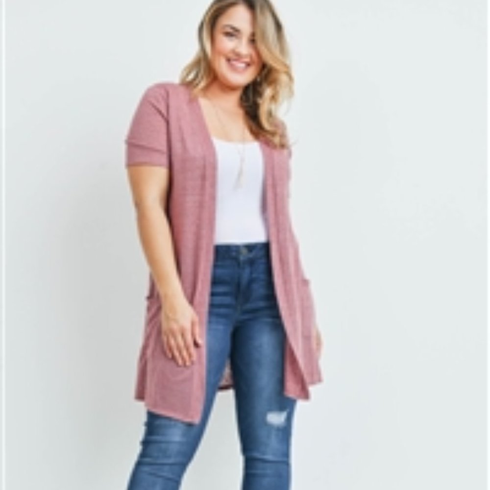 Soft Rose Colored, Short Sleeved Textured Cardigan
